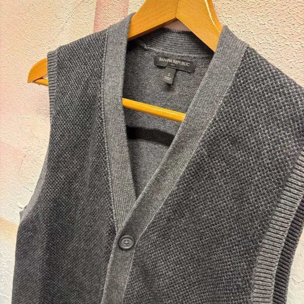 Banana Republic S Gray Cotton Wool Button Down Vest Minimalist Professional